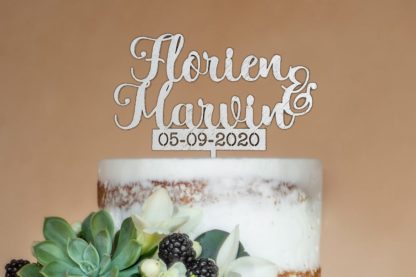 taart topper voor huwelijk, voorzien van namen en datum