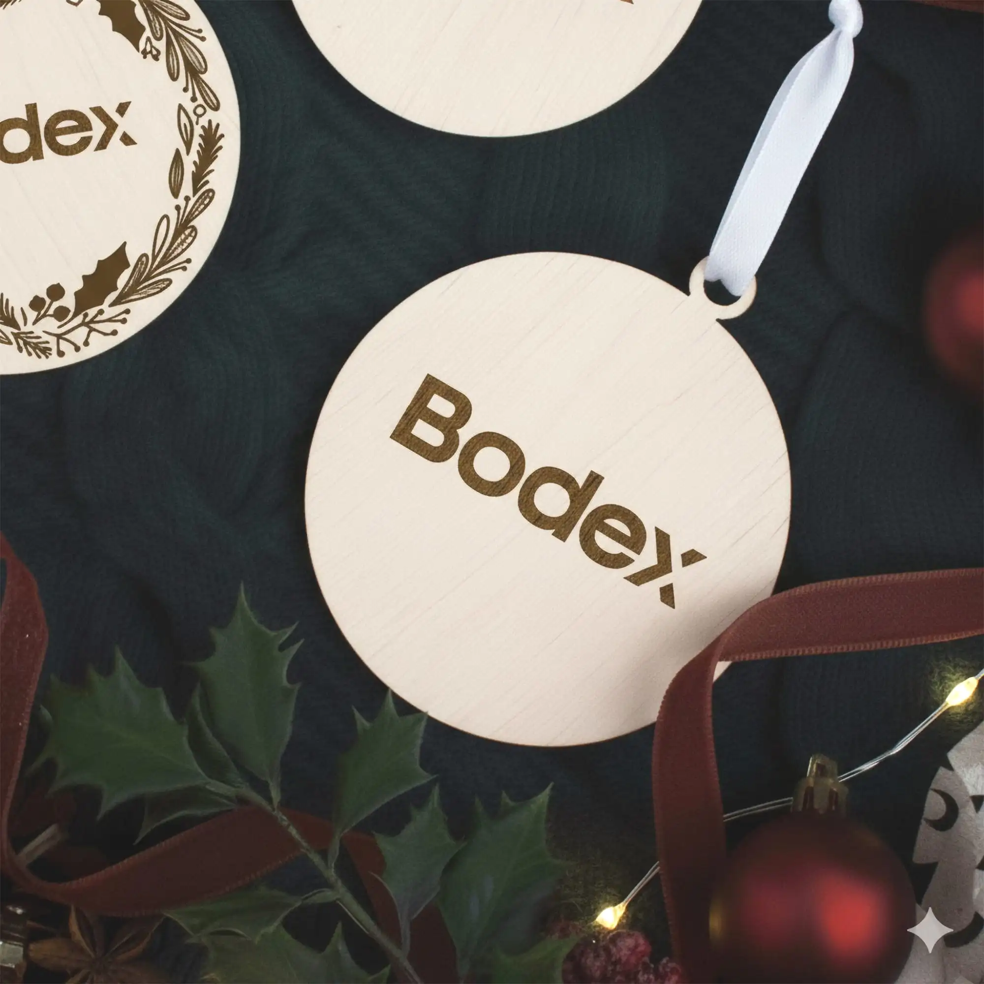 gegraveerde kerstbal hout logo