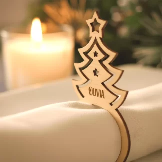 Servetring Kerstboom met naam kerst tafeldecoratie